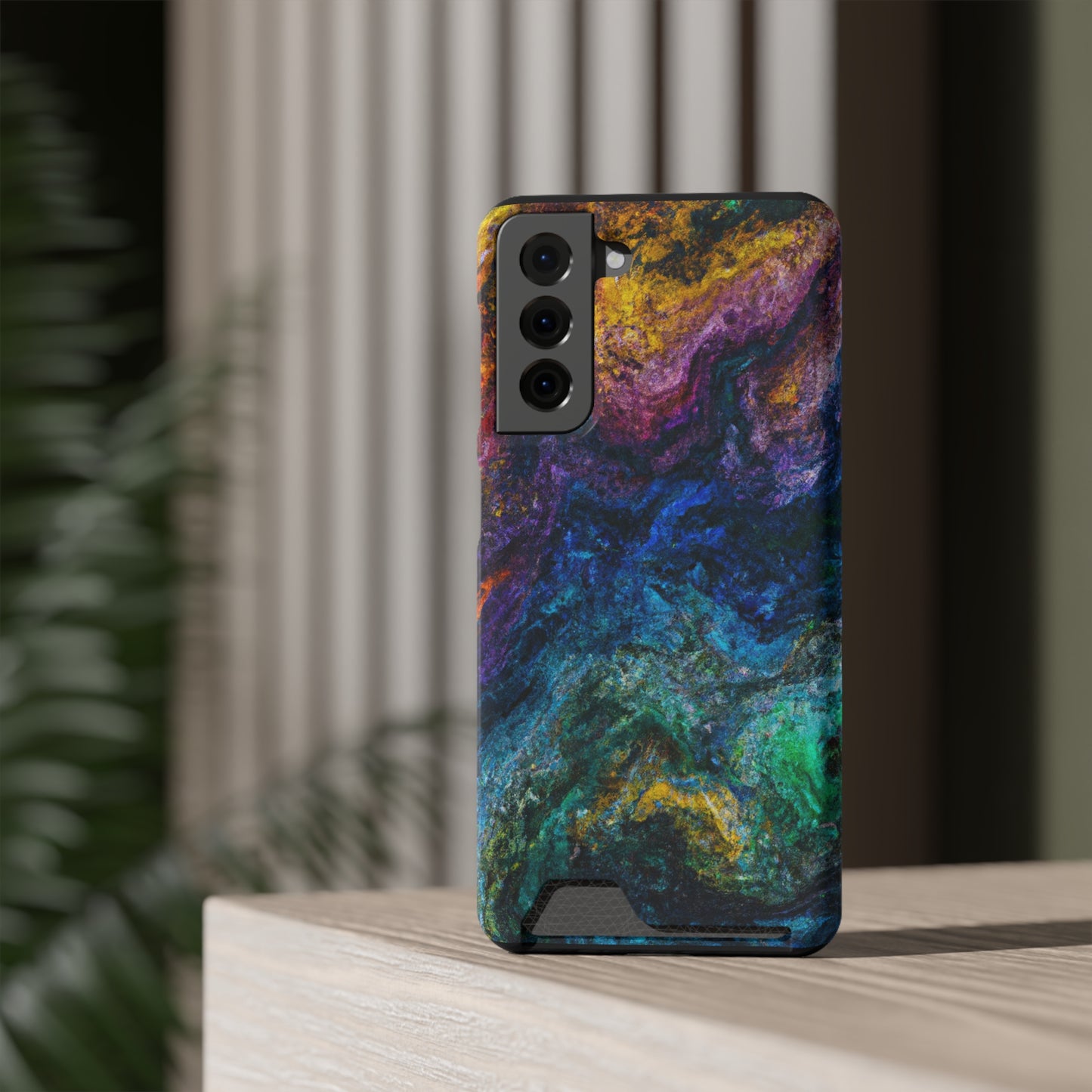 iPhone or Samsung Case with Card Holder Ft. Abstract Opal