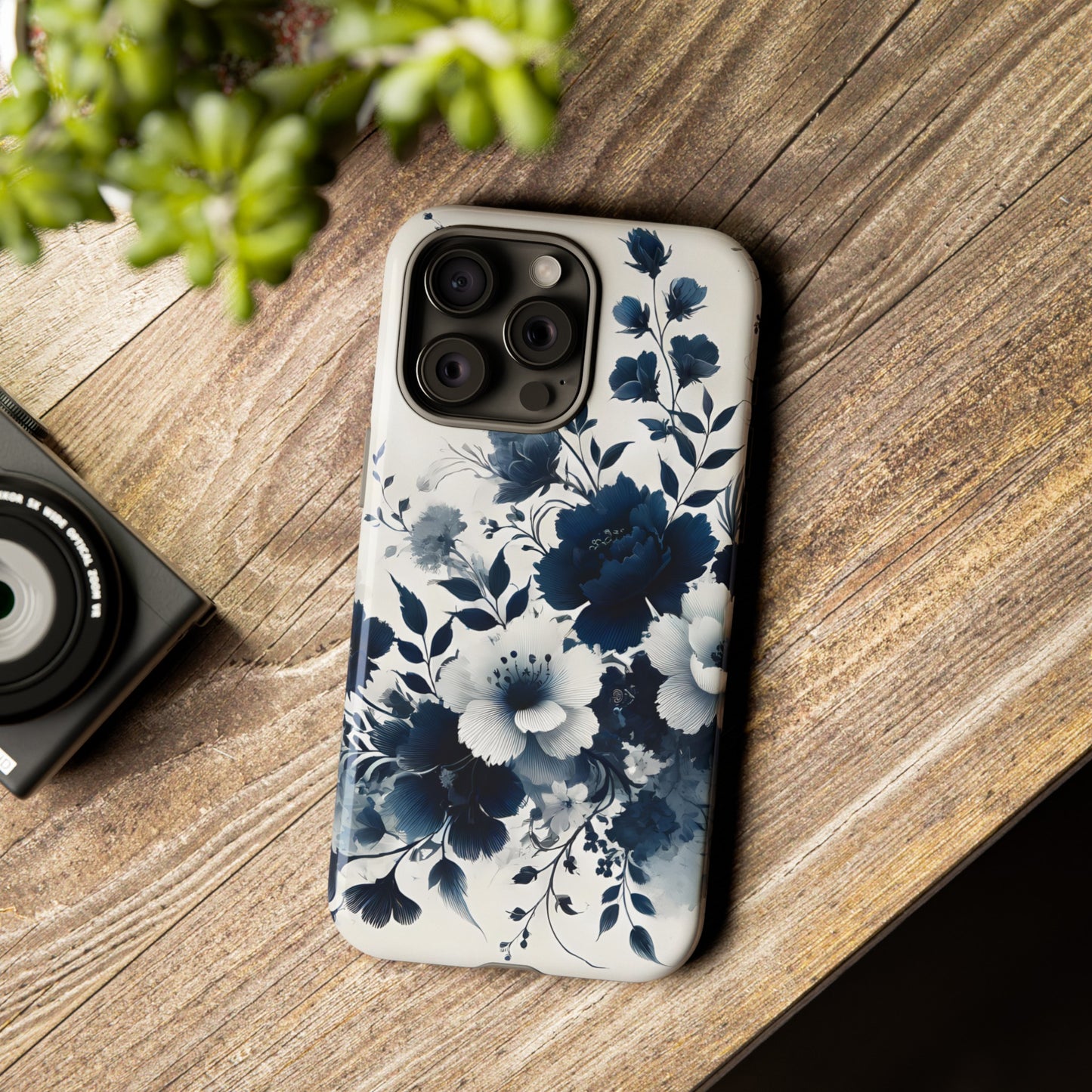 Tough Phone Case Ft. Navy Blue Flowers