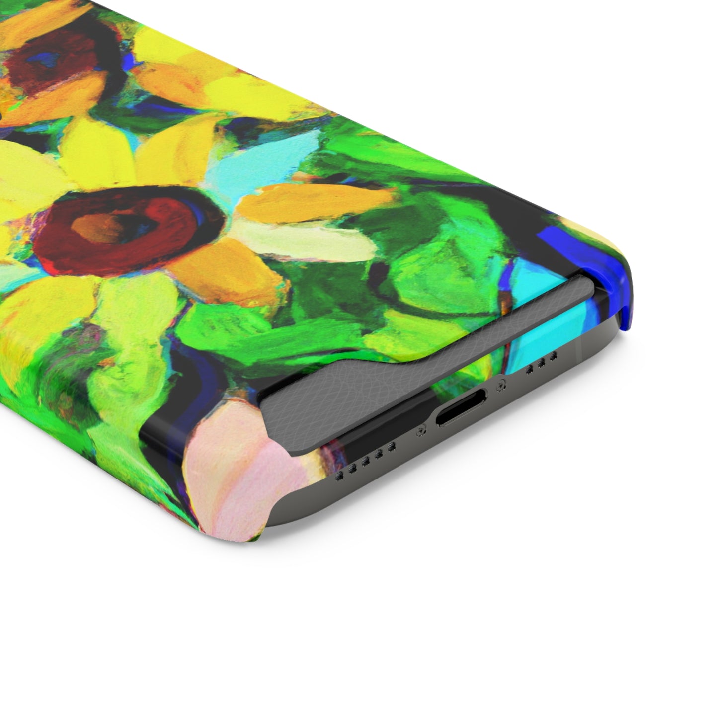 iPhone 13 and Samsung S21, S22 Cases with Card Holder Ft. Abstract Sunflowers