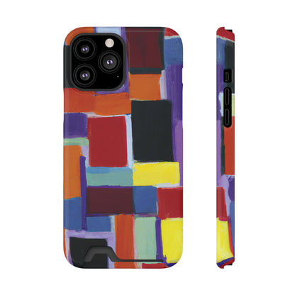 iPhone 13 and Samsung S21, S22 Cases with Card Holder Ft Abstract Rectangles