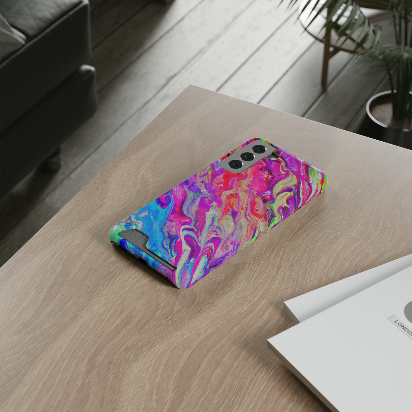 iPhone 13 and Samsung S21, S22 Cases with Card Holder Ft. Rainbow Waves