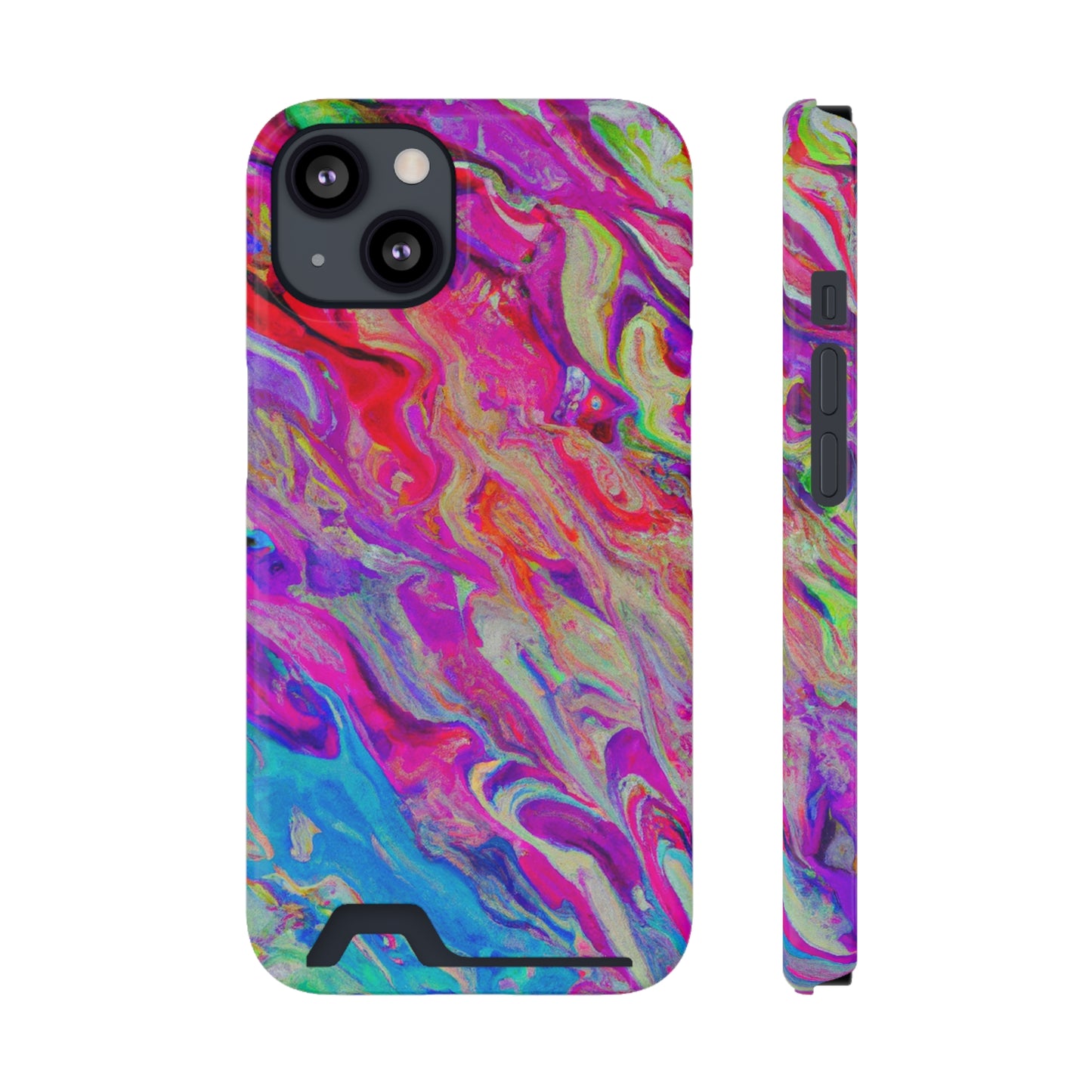 iPhone 13 and Samsung S21, S22 Cases with Card Holder Ft. Rainbow Waves