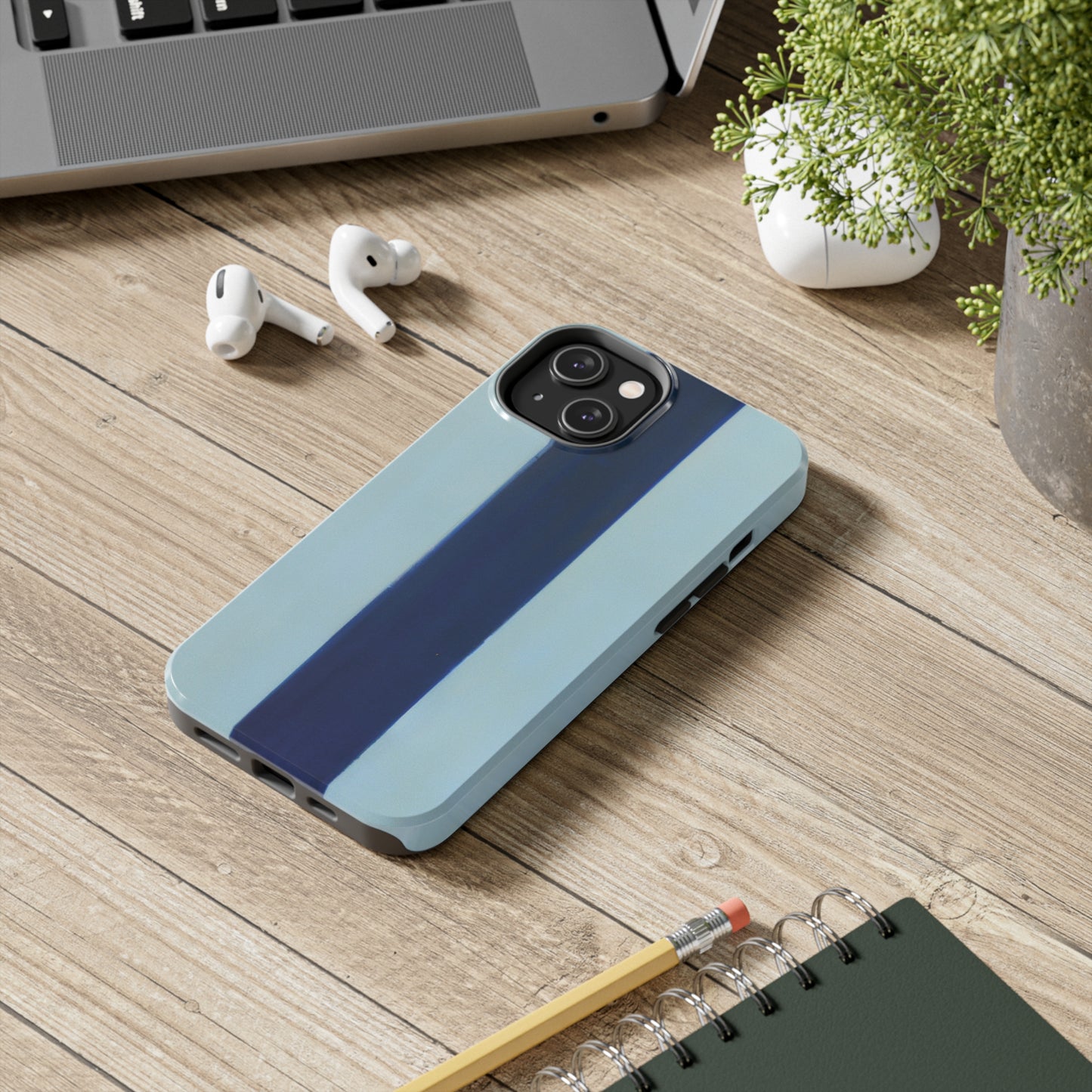 Strong Apple iPhone Case Ft. Minimal Blue Stripe