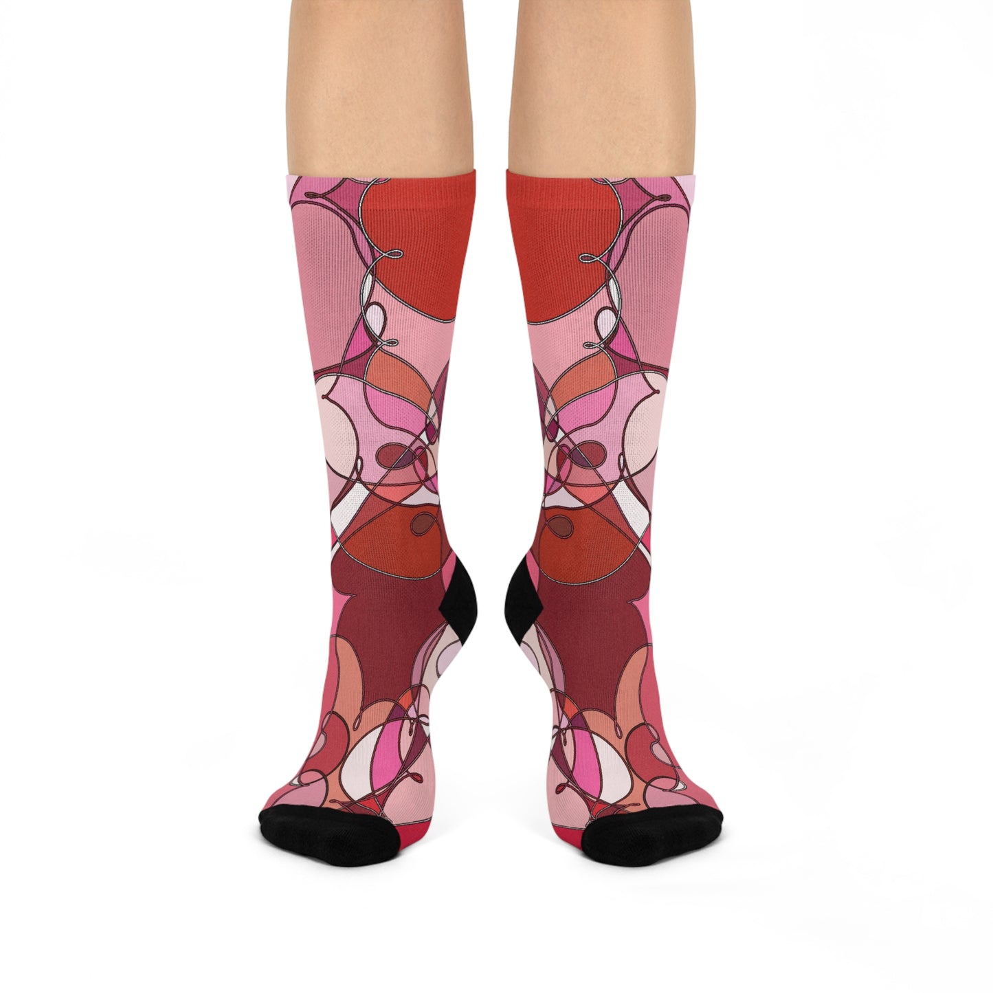 Crew Socks: Pink Red Abstract Heart Pattern Cushioned Socks