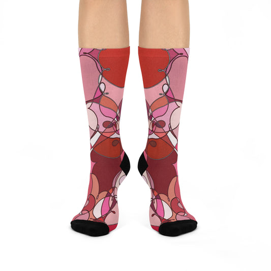 Crew Socks: Pink Red Abstract Heart Pattern Cushioned Socks