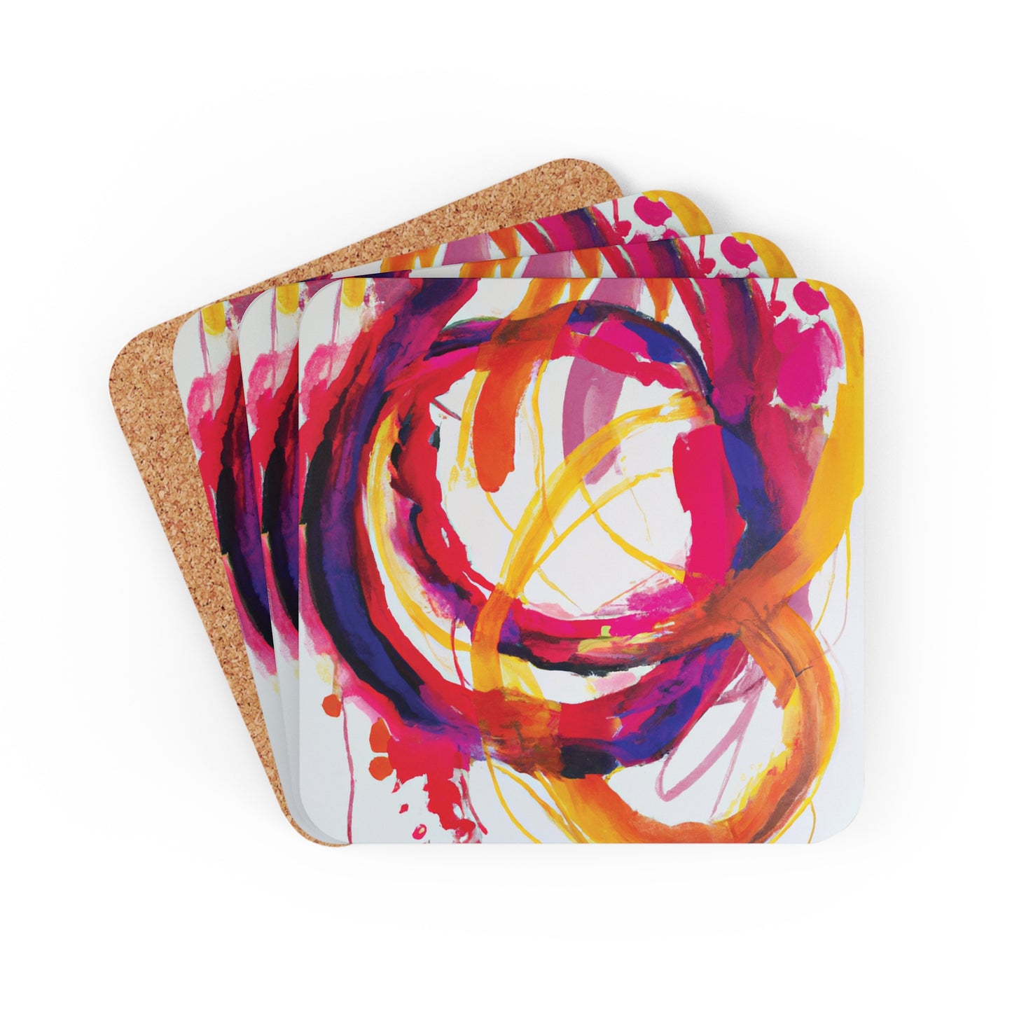 Corkwood Coaster Set of 4 Ft. Abstract Scarlet