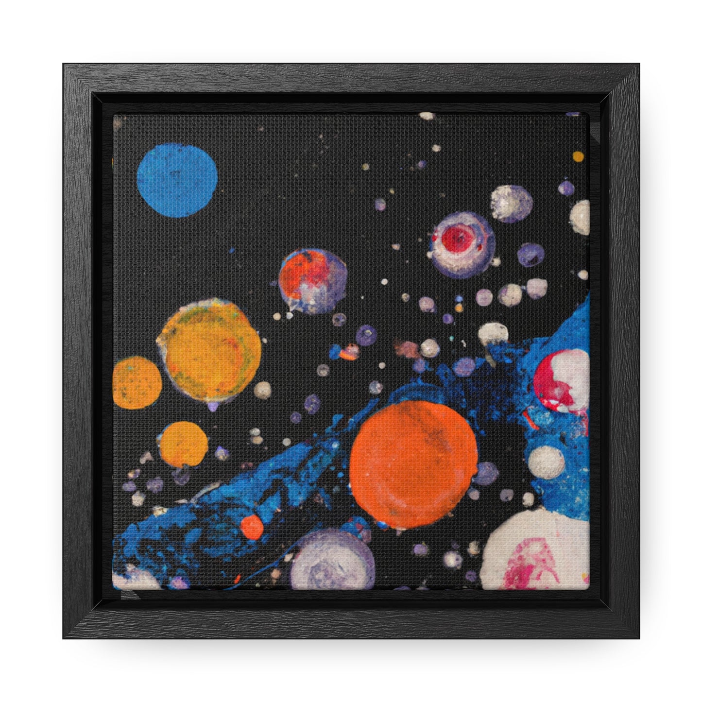 6x6-inch Abstract Framed Canvas: Space Bubbles