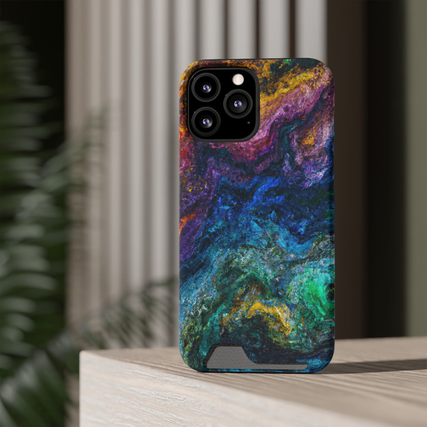 iPhone or Samsung Case with Card Holder Ft. Abstract Opal