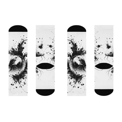 Cushioned Crew Socks: Black Ink Koi Splash Crew Socks