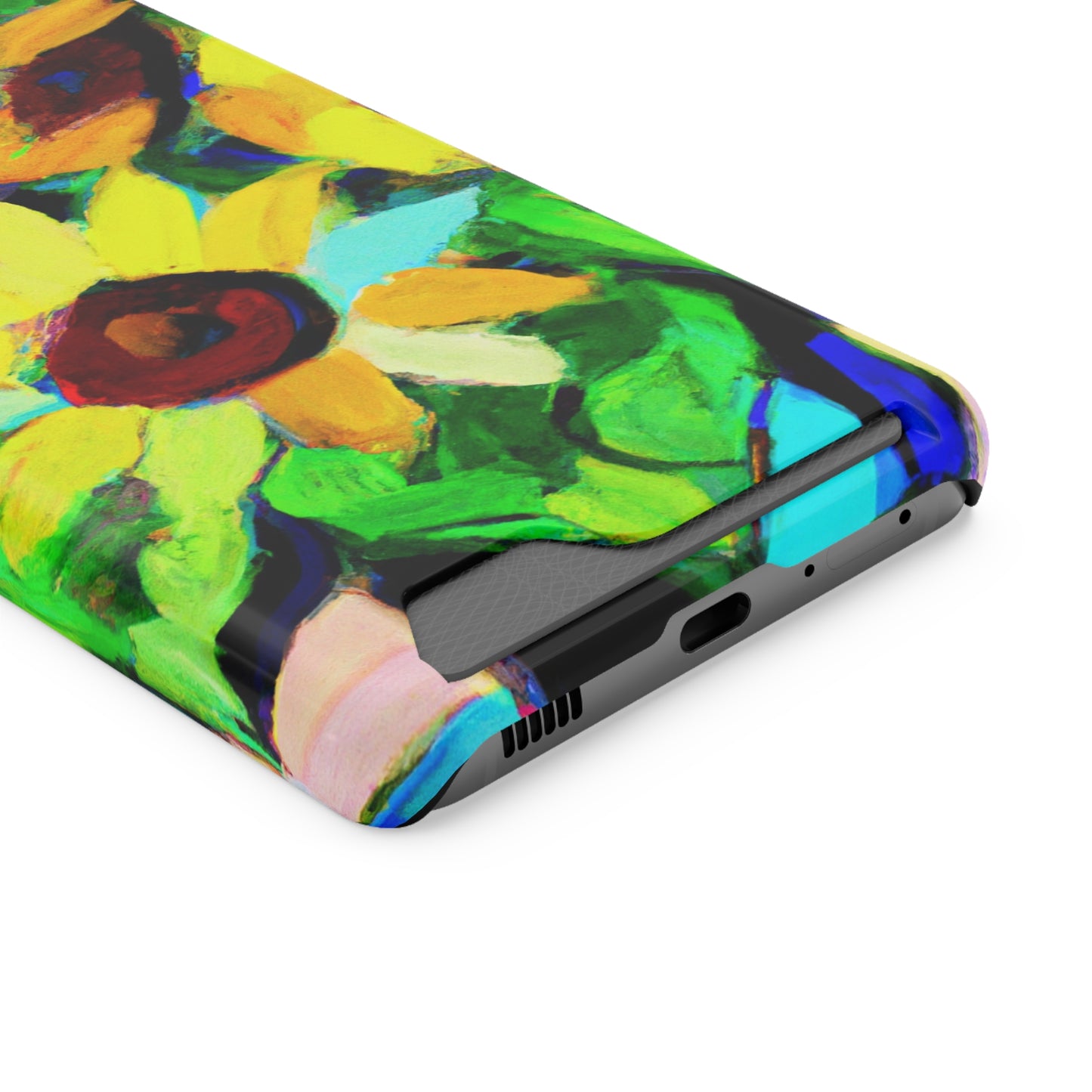 iPhone 13 and Samsung S21, S22 Cases with Card Holder Ft. Abstract Sunflowers