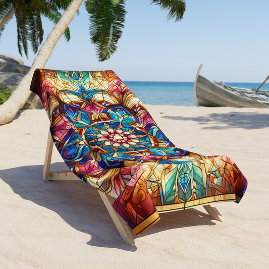 Beautiful Radial Stained Glass Design Oversized Beach Towel