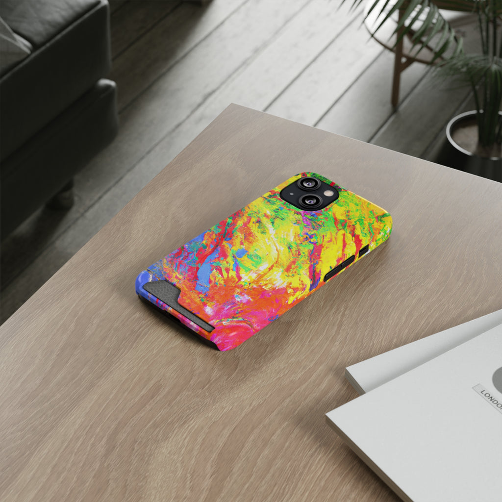 Abstract Sherbet: Phone case with card holder for iPhone 13 models and Samsung S21-S22 models