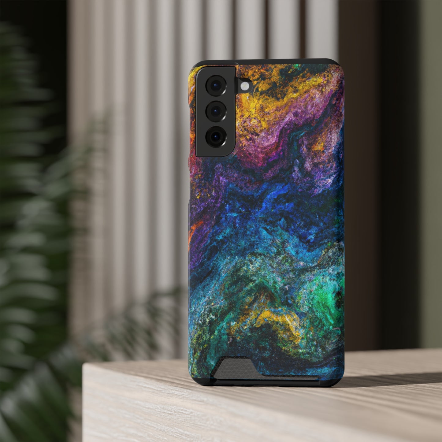 iPhone or Samsung Case with Card Holder Ft. Abstract Opal