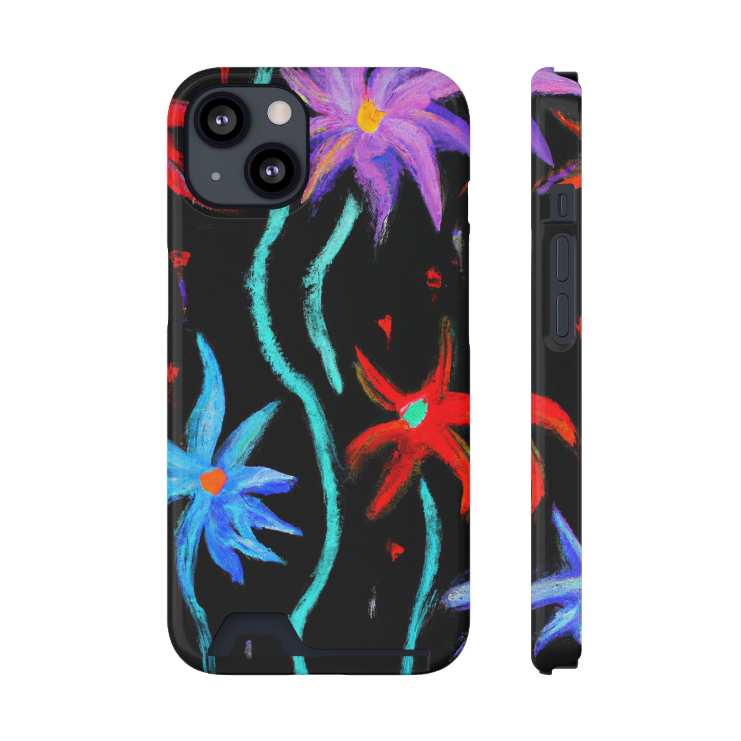 iPhone 13 and Samsung S21, S22 Cases with Card Holder Ft. Abstract Flowers