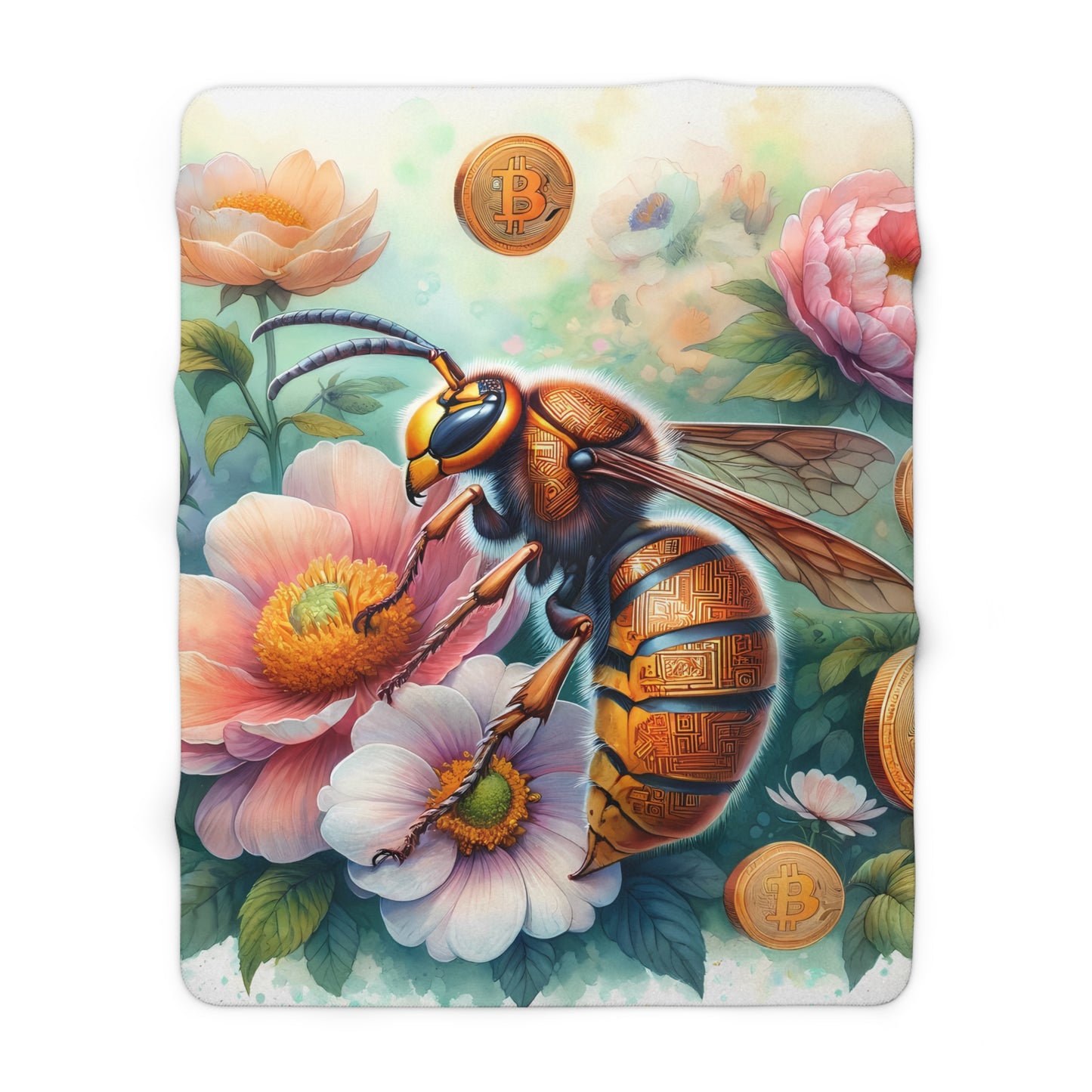 Bitcoin Bee Flower Sherpa Fleece Blanket