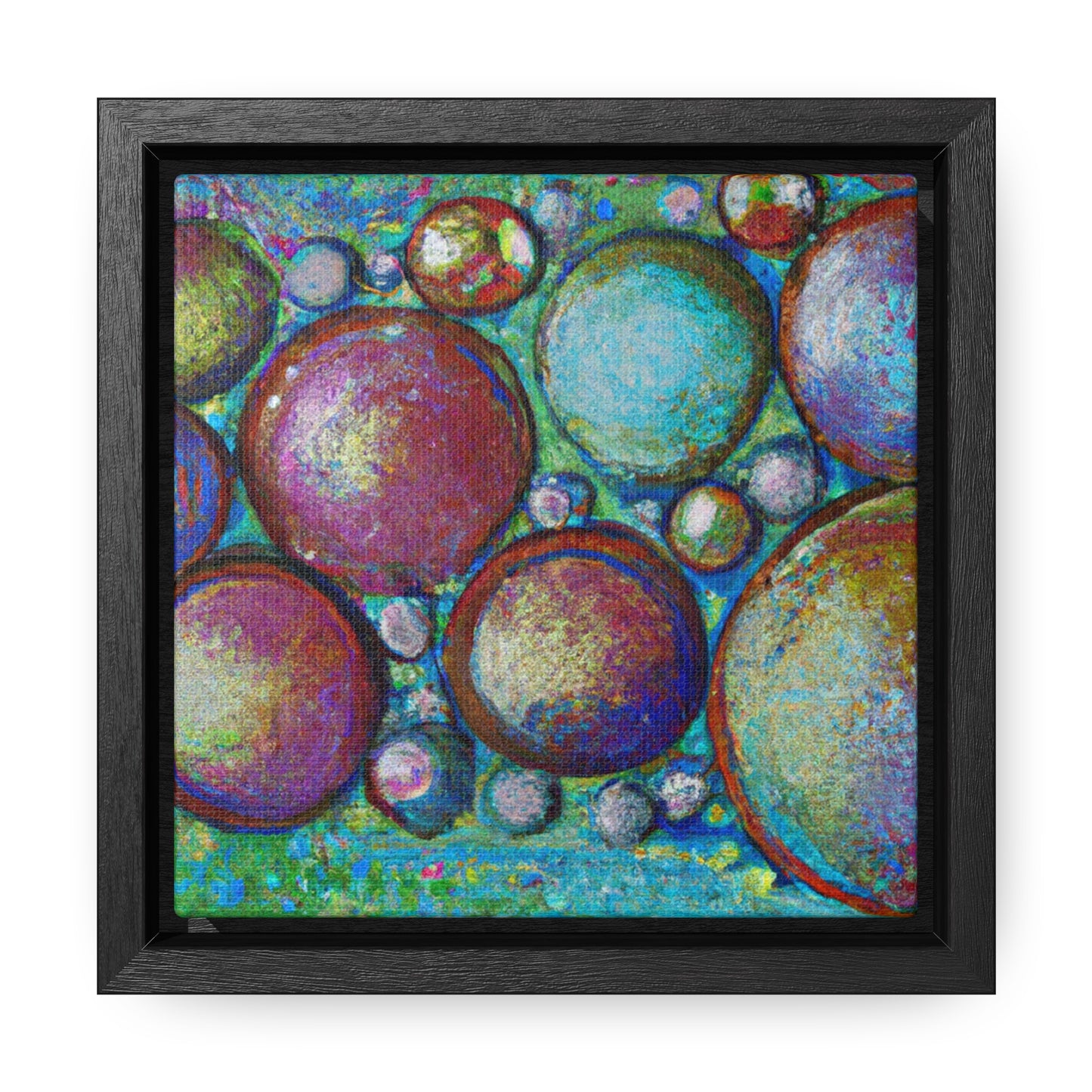 6x6-inch Abstract Framed Canvas: Big Acrylic Bubbles