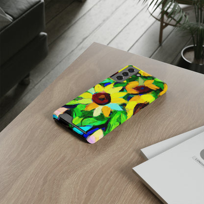 iPhone 13 and Samsung S21, S22 Cases with Card Holder Ft. Abstract Sunflowers