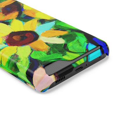 iPhone 13 and Samsung S21, S22 Cases with Card Holder Ft. Abstract Sunflowers