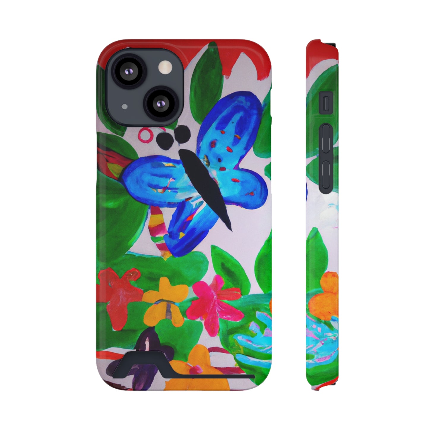 iPhone 13 and Samsung S21, S22 Cases with Card Holder Ft. Watercolor Butterfly