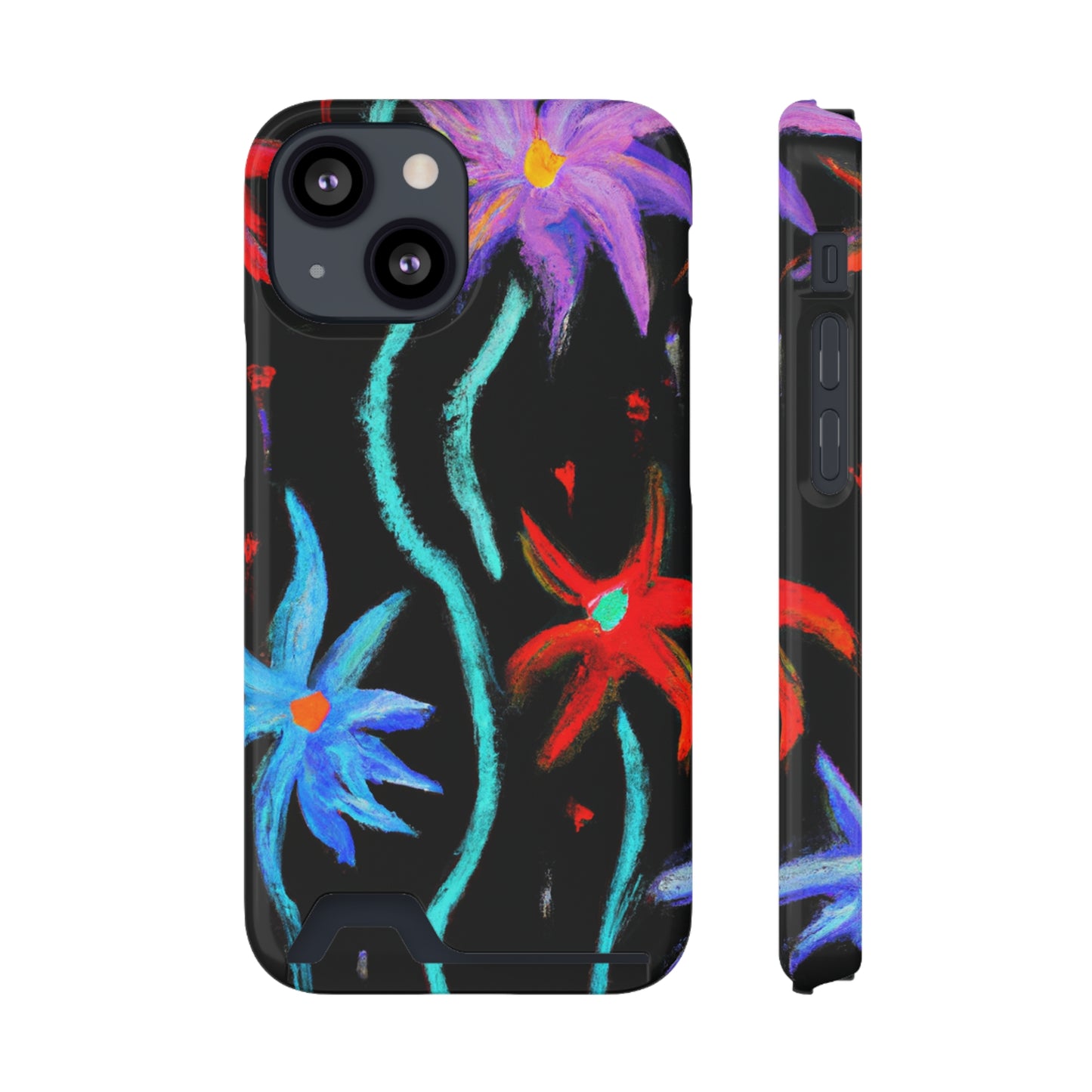iPhone 13 and Samsung S21, S22 Cases with Card Holder Ft. Abstract Flowers