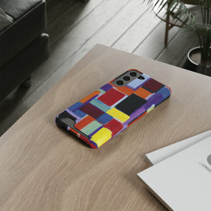 iPhone 13 and Samsung S21, S22 Cases with Card Holder Ft Abstract Rectangles