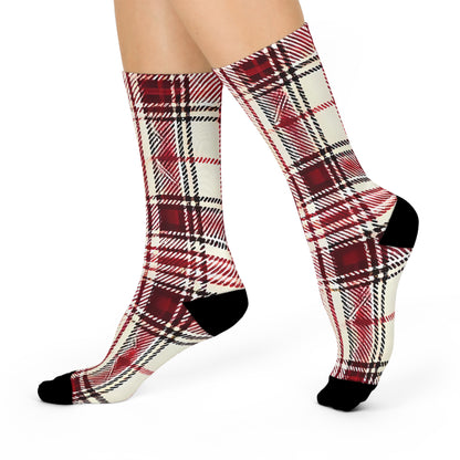 Red Plaid Cushioned Crew Socks: Cozy Holiday Red Flannel Print