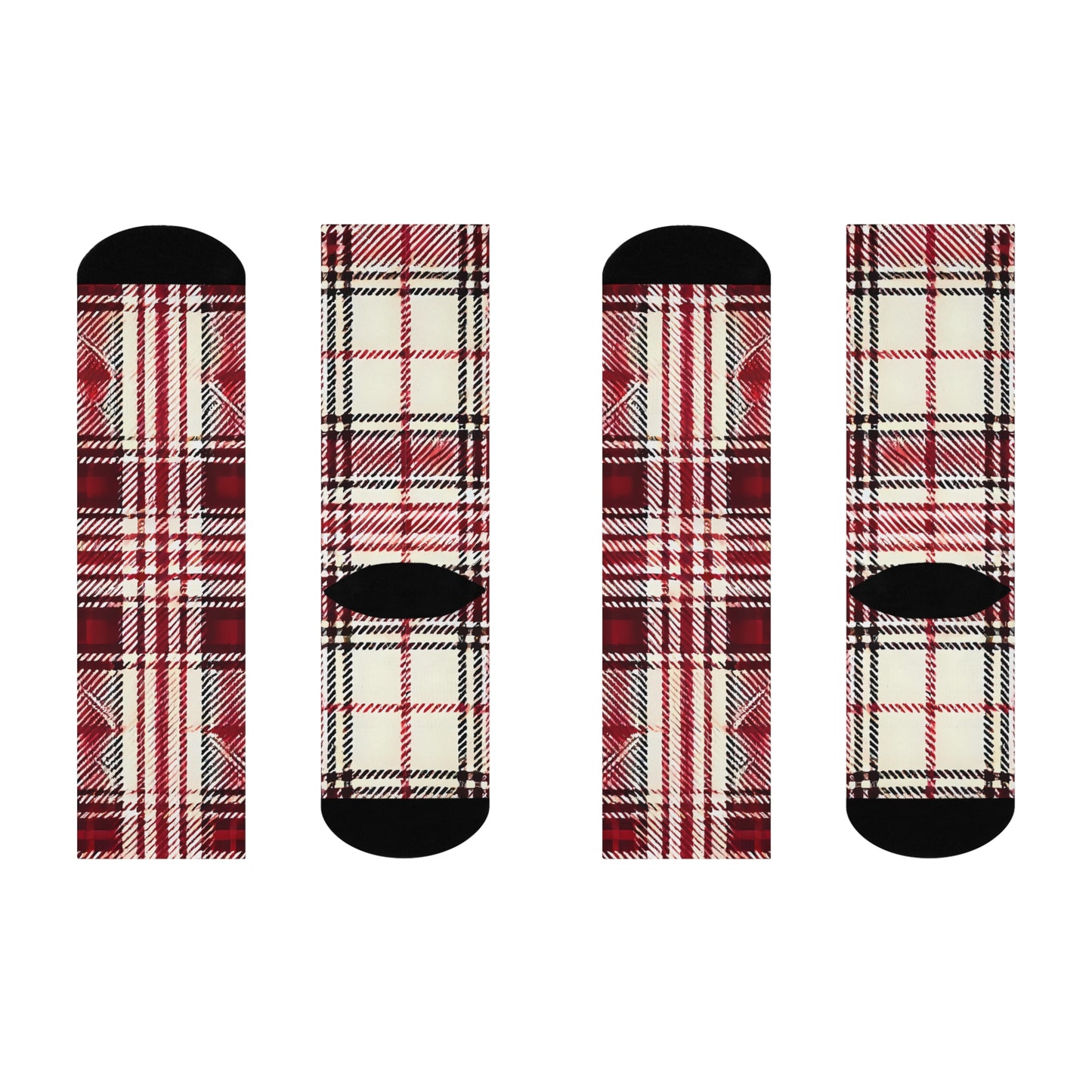 Red Plaid Cushioned Crew Socks: Cozy Holiday Red Flannel Print