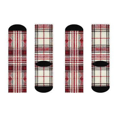 Red Plaid Cushioned Crew Socks: Cozy Holiday Red Flannel Print