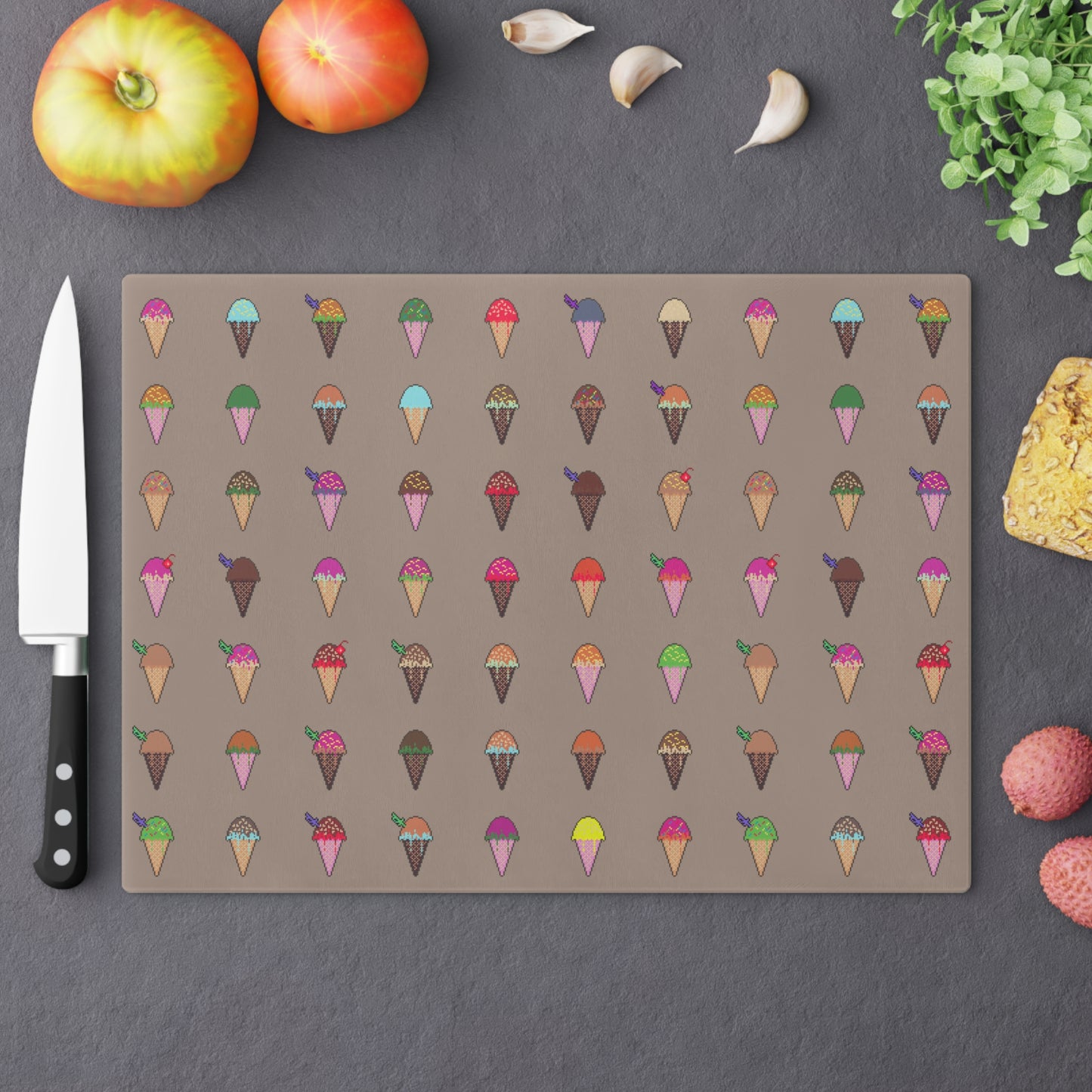 Non-Slip Glass Cutting Board Featuring Pixel Cones