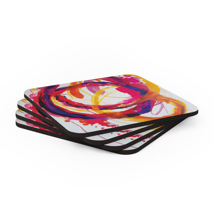 Corkwood Coaster Set of 4 Ft. Abstract Scarlet