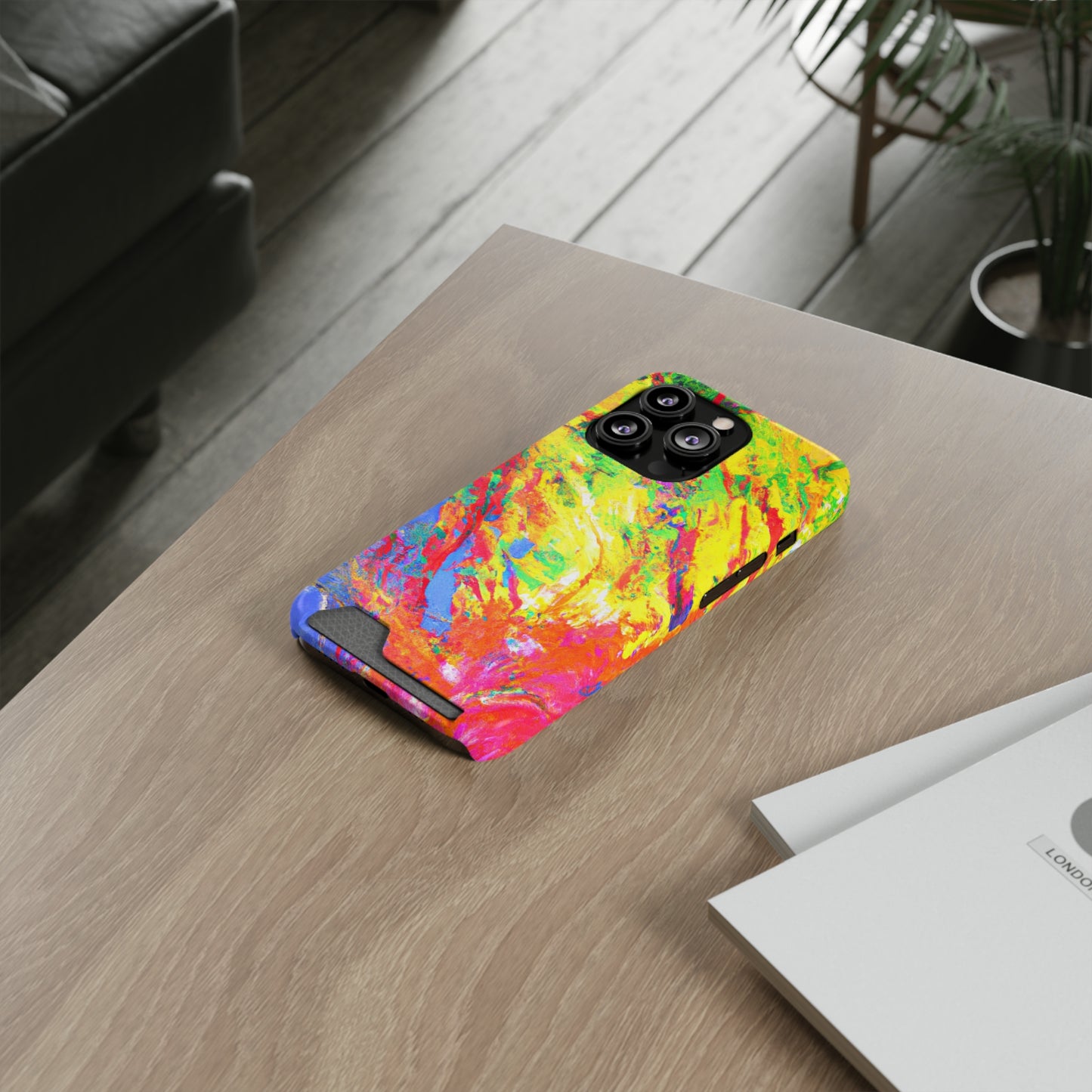 Abstract Sherbet: Phone case with card holder for iPhone 13 models and Samsung S21-S22 models