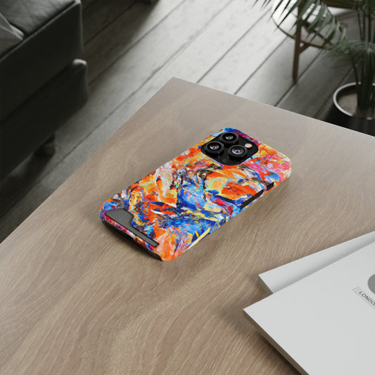iPhone 13 and Samsung S21, S22 Cases with Card Holder Ft. Abstract Blue and Orange