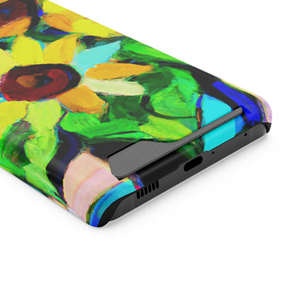 iPhone 13 and Samsung S21, S22 Cases with Card Holder Ft. Abstract Sunflowers