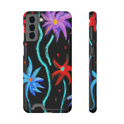 iPhone 13 and Samsung S21, S22 Cases with Card Holder Ft. Abstract Flowers