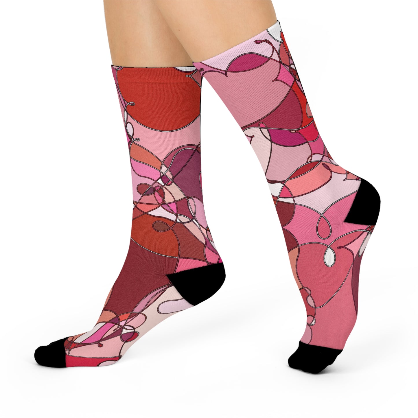 Crew Socks: Pink Red Abstract Heart Pattern Cushioned Socks