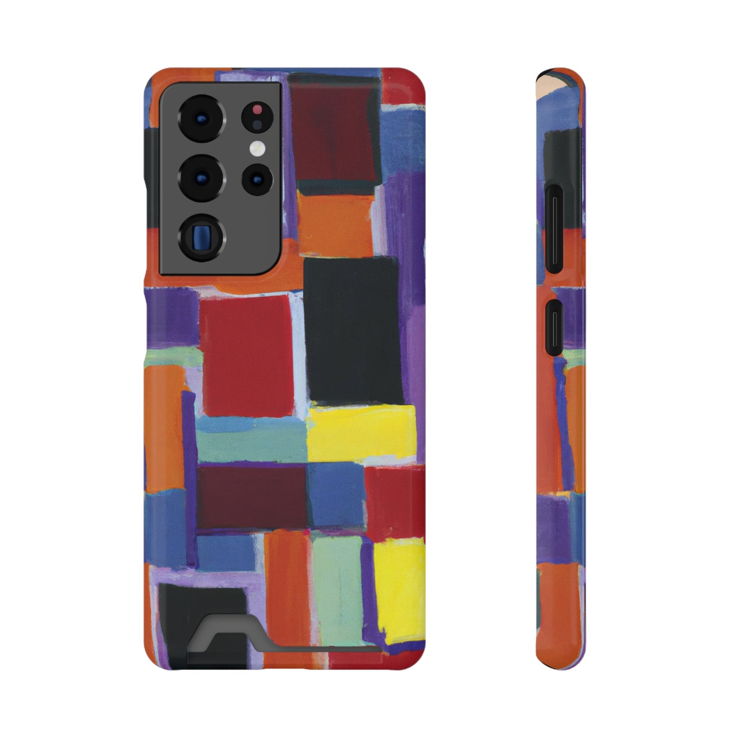 iPhone 13 and Samsung S21, S22 Cases with Card Holder Ft Abstract Rectangles