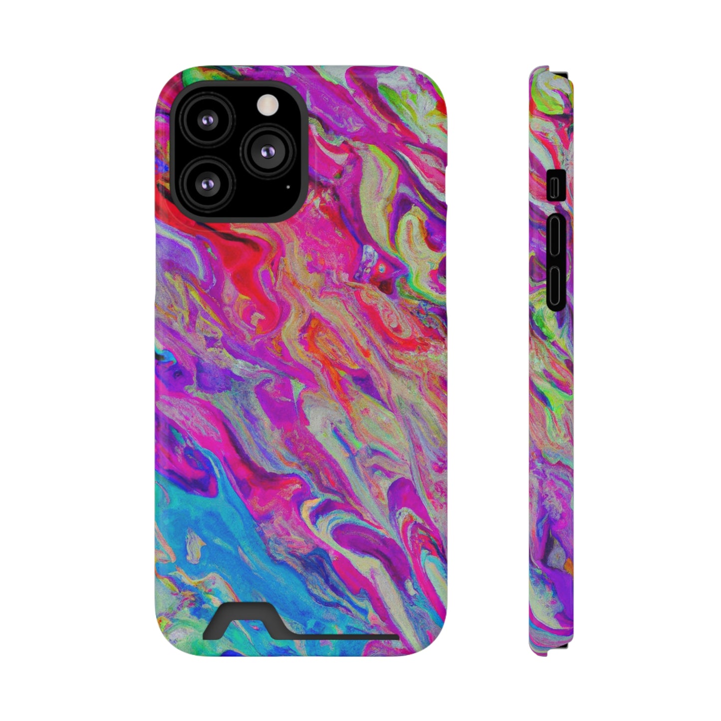 iPhone 13 and Samsung S21, S22 Cases with Card Holder Ft. Rainbow Waves