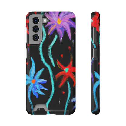 iPhone 13 and Samsung S21, S22 Cases with Card Holder Ft. Abstract Flowers