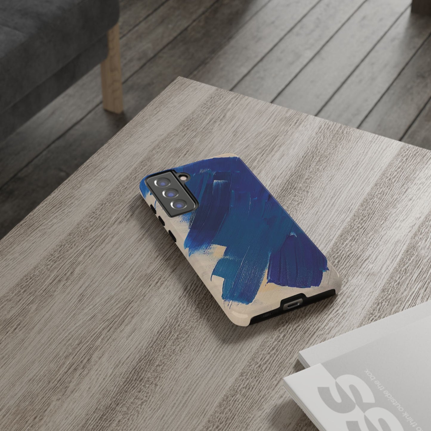 Tough Phone Case Ft. Blue and White Acrylic Large Strokes