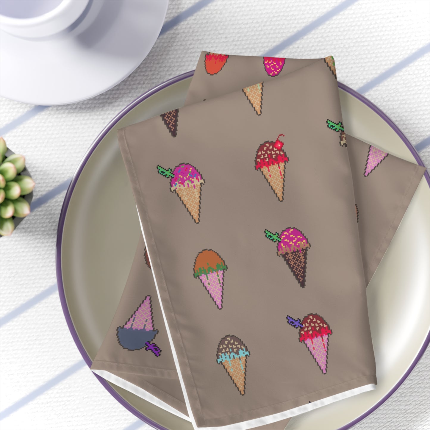 White-Bottom Polyester Napkins Featuring Pixel Cones