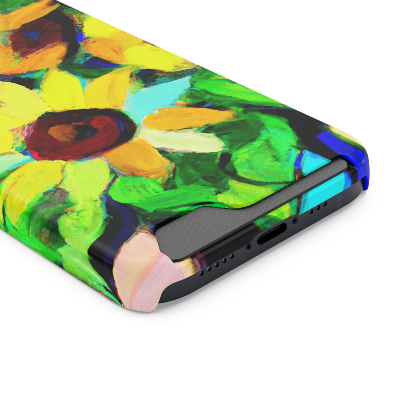 iPhone 13 and Samsung S21, S22 Cases with Card Holder Ft. Abstract Sunflowers