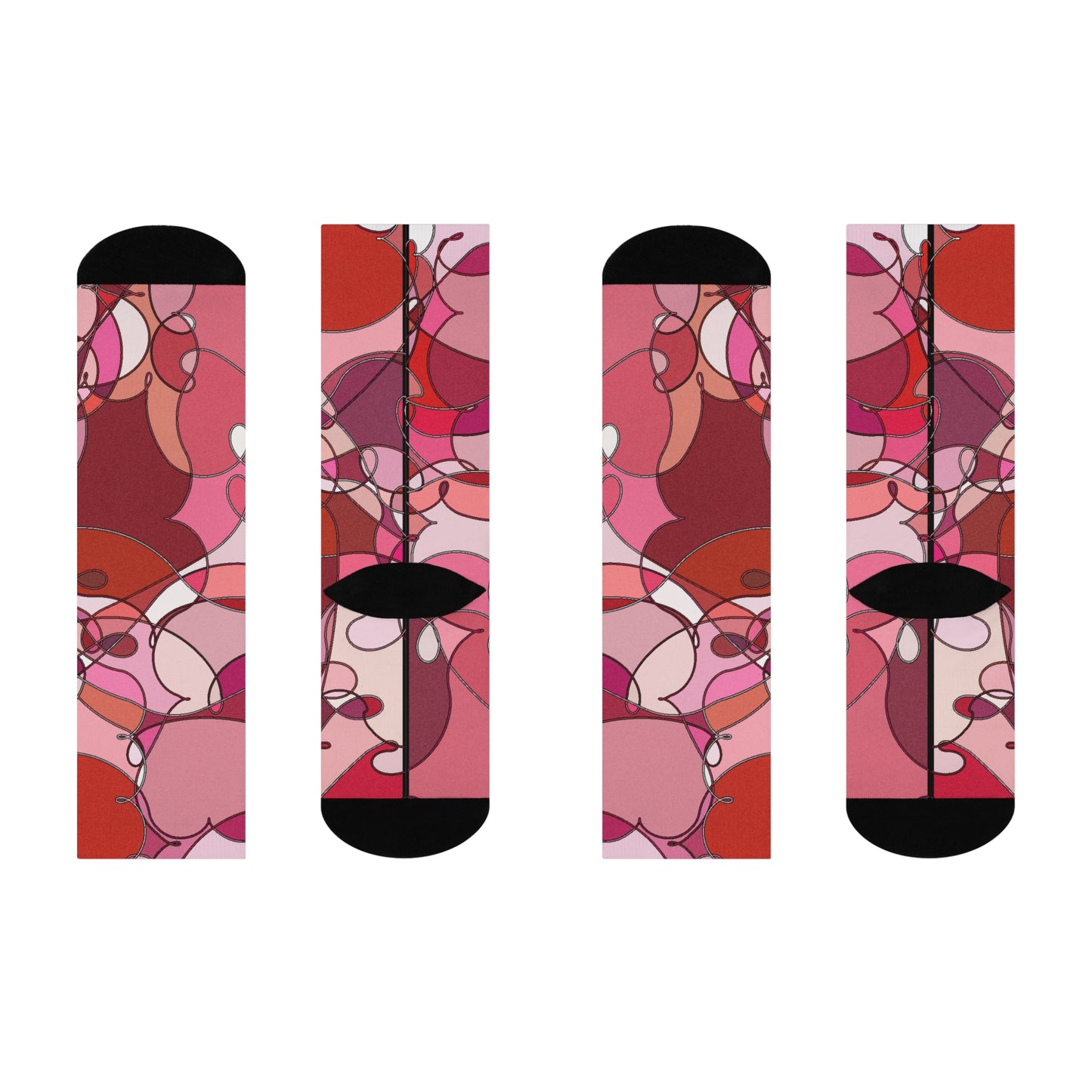 Crew Socks: Pink Red Abstract Heart Pattern Cushioned Socks