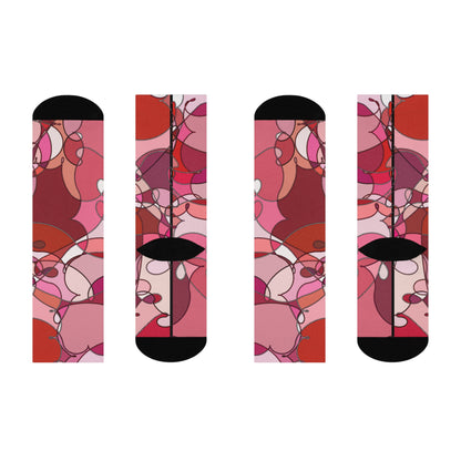 Crew Socks: Pink Red Abstract Heart Pattern Cushioned Socks