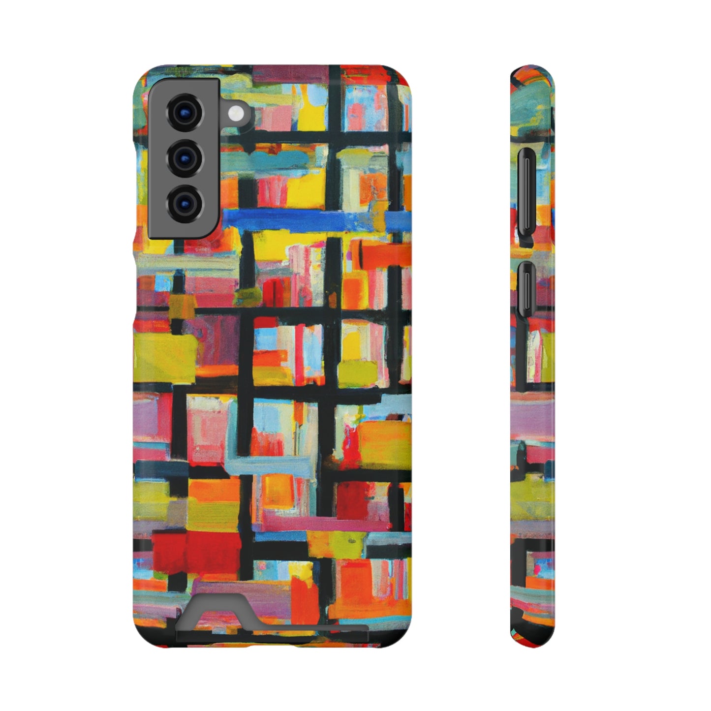 iPhone 13 and Samsung S21, S22 Cases with Card Holder Ft Abstract Bricks