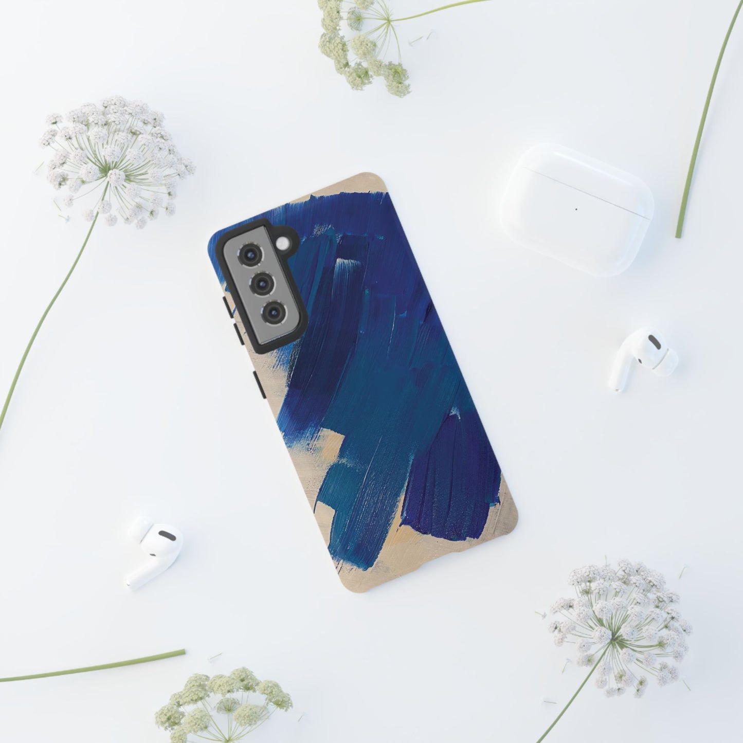 Tough Phone Case Ft. Blue and White Acrylic Large Strokes