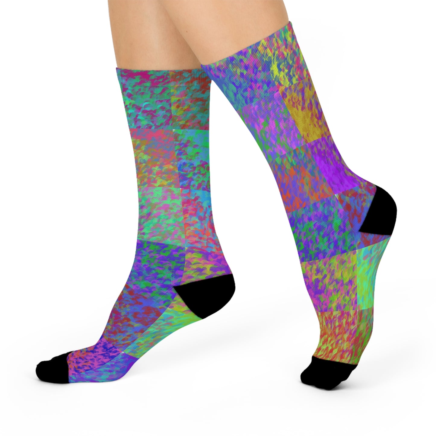 Psychedelic Patchwork Cushioned Crew Socks: Colorful Abstract Comfort