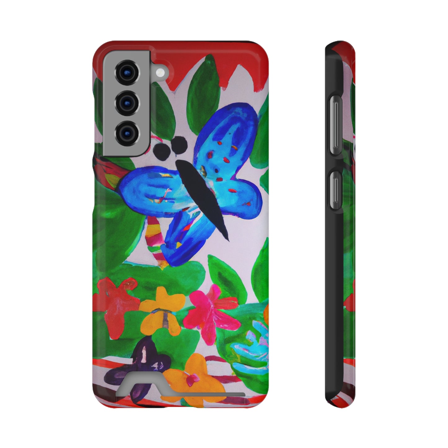 iPhone 13 and Samsung S21, S22 Cases with Card Holder Ft. Watercolor Butterfly