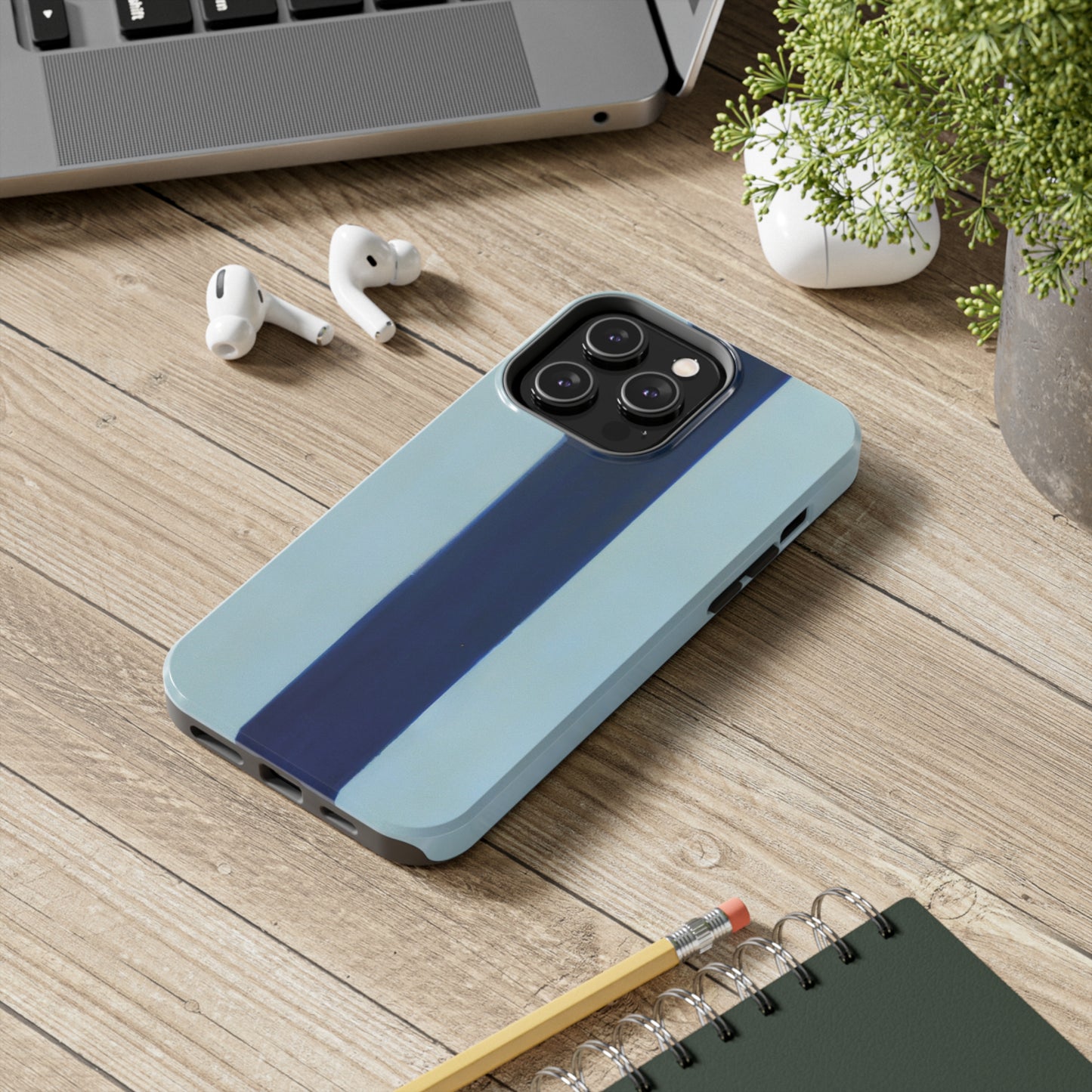 Strong Apple iPhone Case Ft. Minimal Blue Stripe