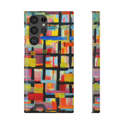 iPhone 13 and Samsung S21, S22 Cases with Card Holder Ft Abstract Bricks