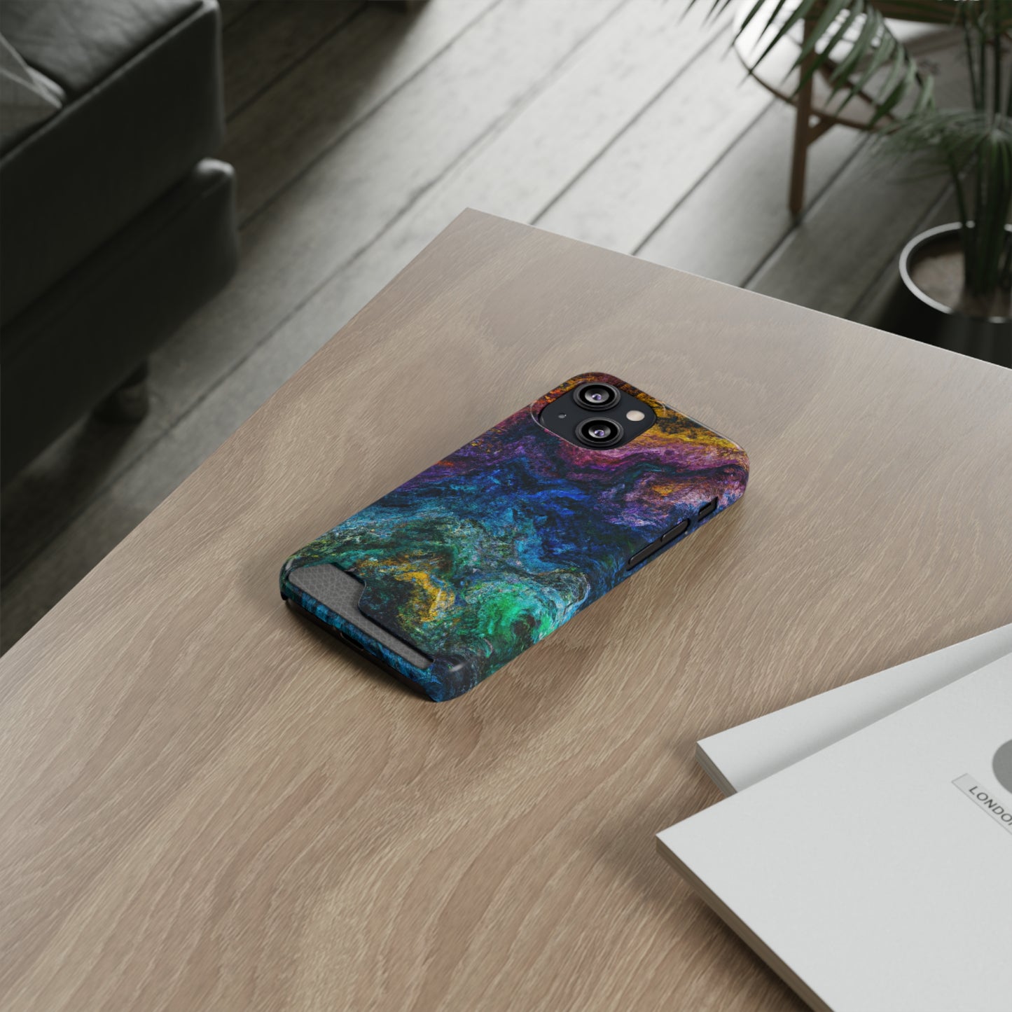 iPhone or Samsung Case with Card Holder Ft. Abstract Opal